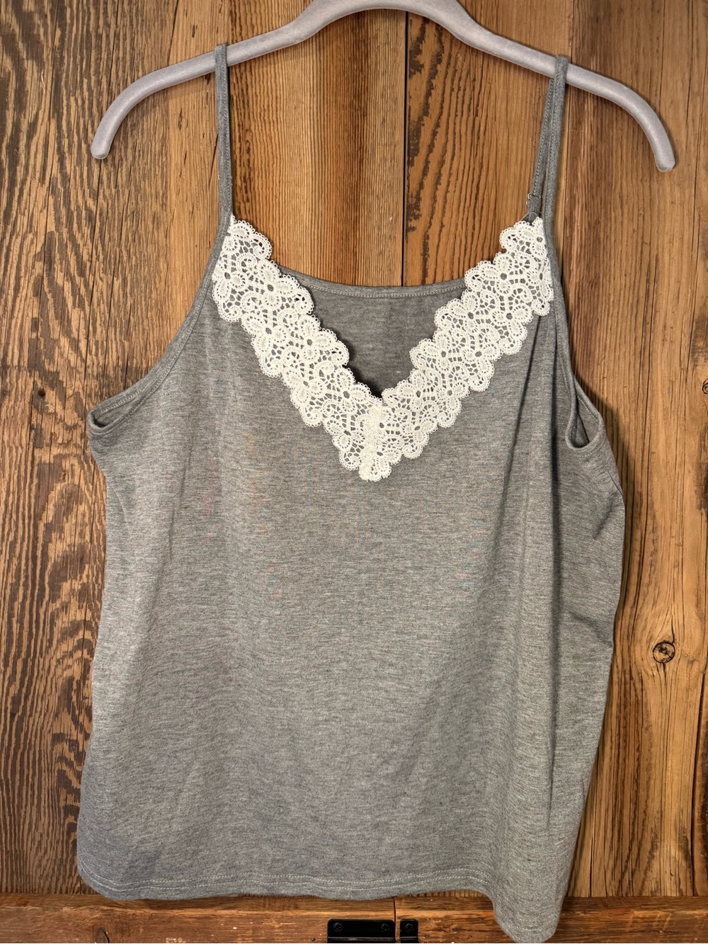 Women’s Grey Lace-Trim Camisole Tank with V-Neck